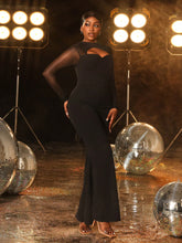 Faeriesty Long Sleeves Contrast Mesh Cut Out Front Party Jumpsuit